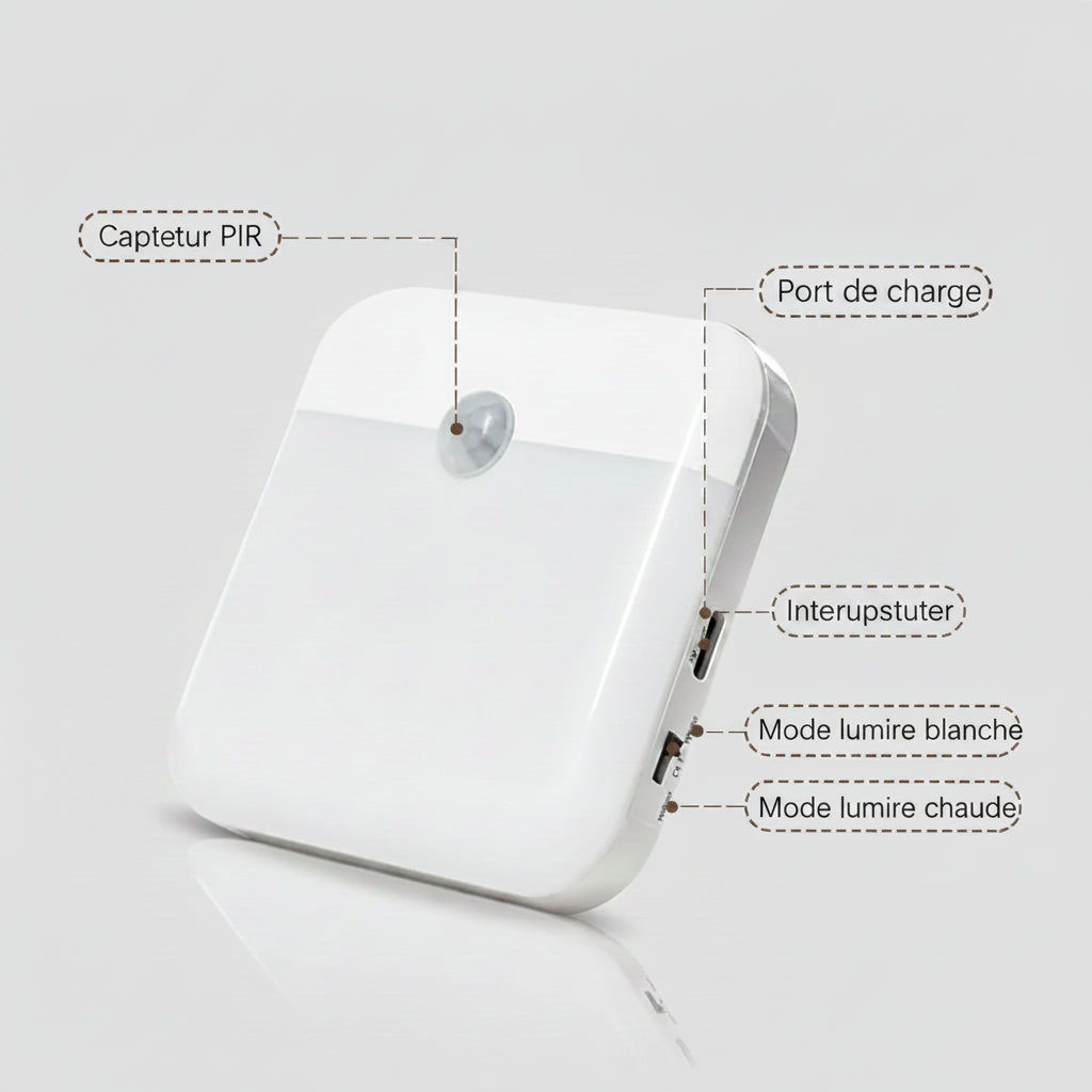 Veilleuse LED Intelligente – Détecteur de Mouvement Sans Fil Rechargeable