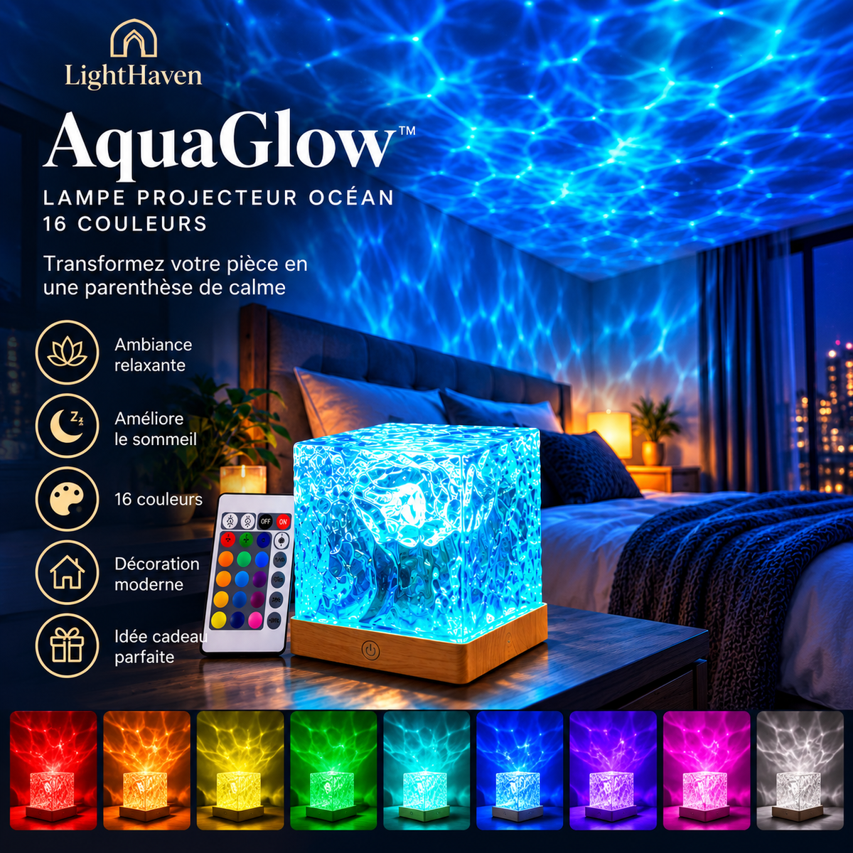 AquaGlow – Lampe Projecteur Océan 16 Couleurs