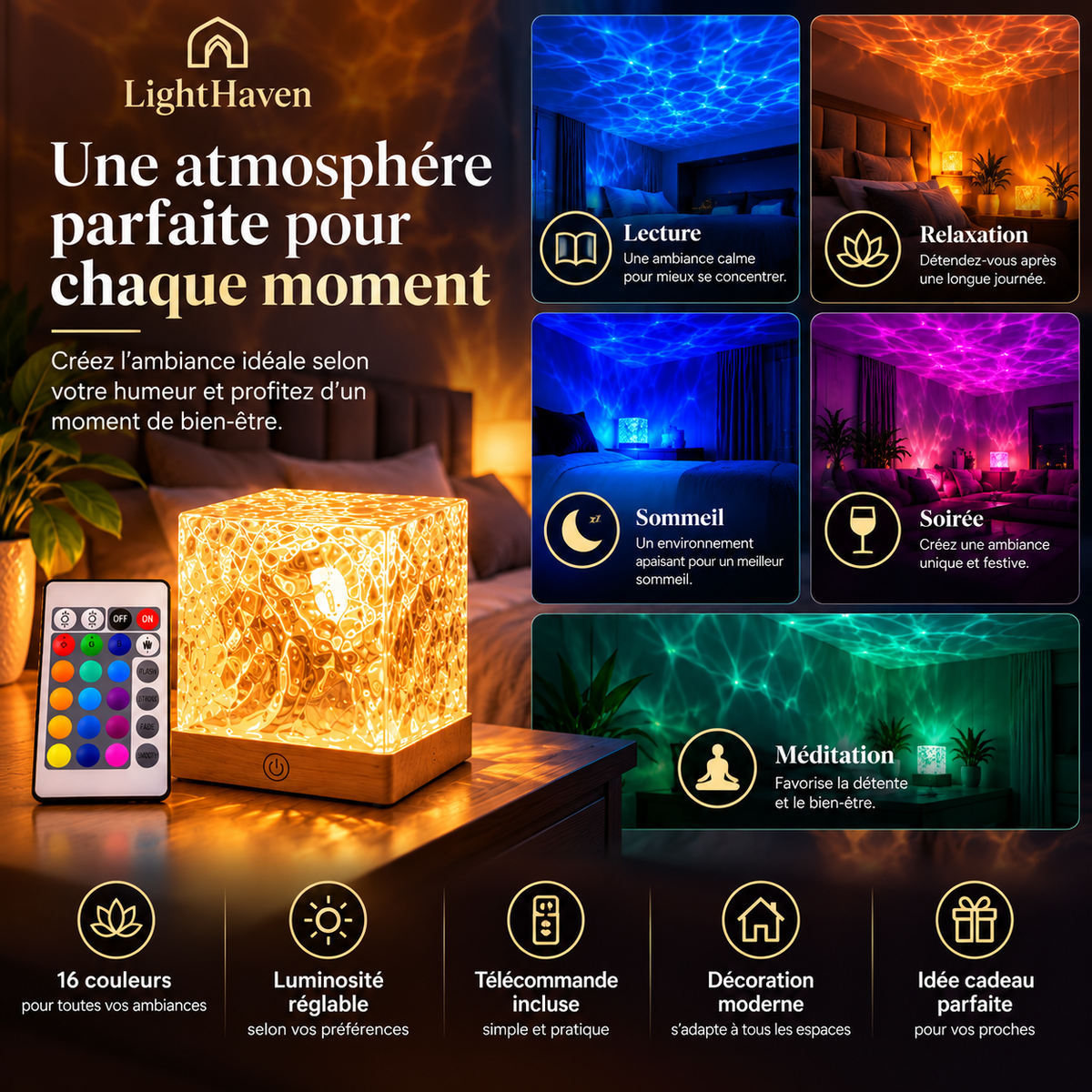 AquaGlow – Lampe Projecteur Océan 16 Couleurs