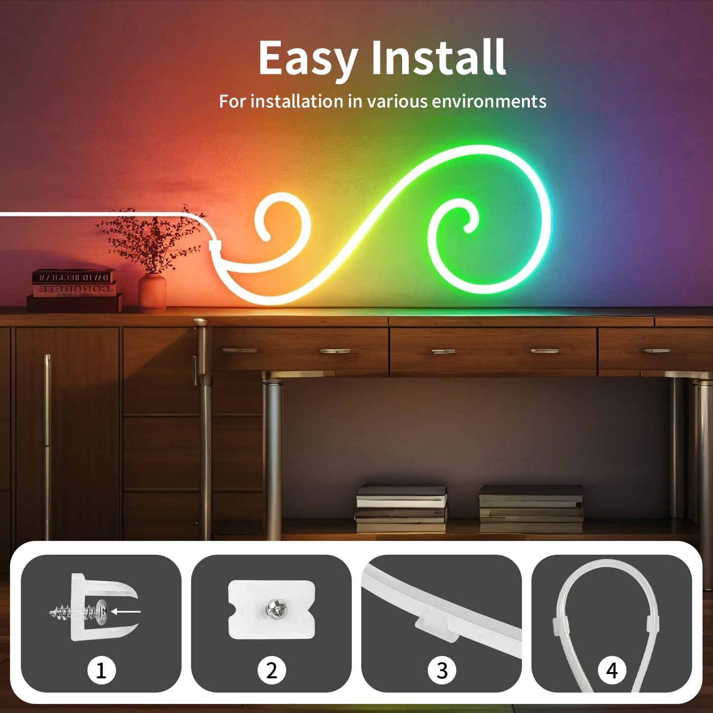 Ruban LED Néon RGB Musique — 5m, App Smartphone & Synchro Musicale
