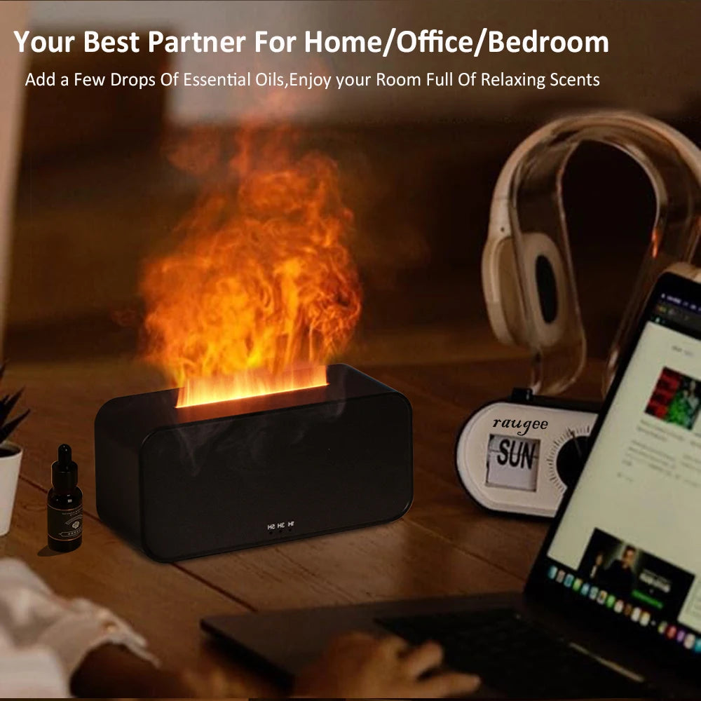Diffuseur Flamme LED Aroma — Effet de Feu, Huiles Essentielles & Humidificateur