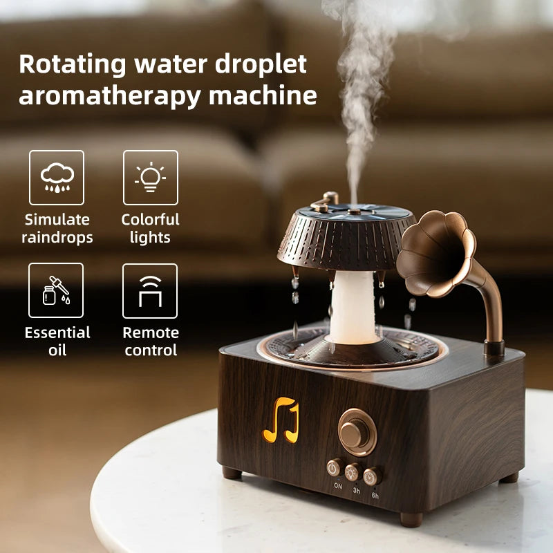 Gramophone Humidificateur Aroma — Bruit Blanc, Huiles Essentielles & Design Vintage