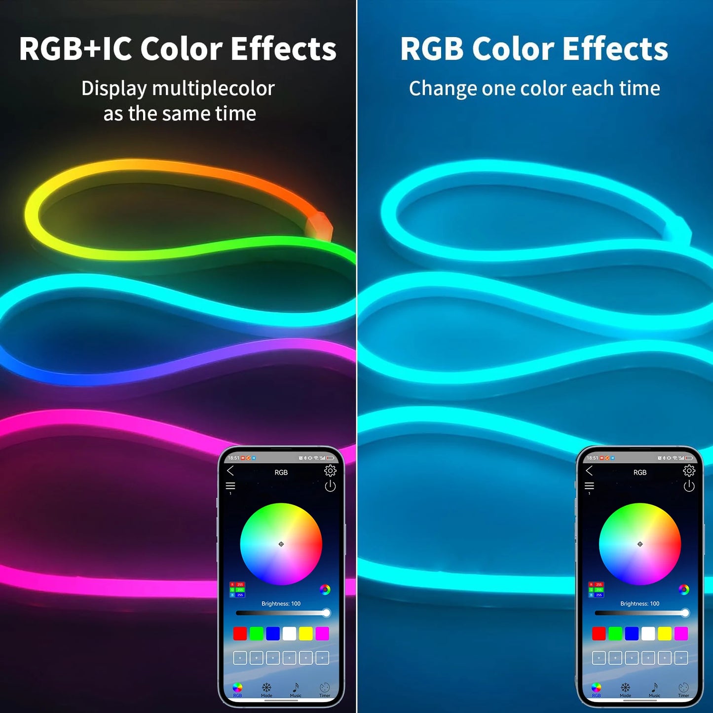 Ruban LED Néon RGB Musique — 5m, App Smartphone & Synchro Musicale