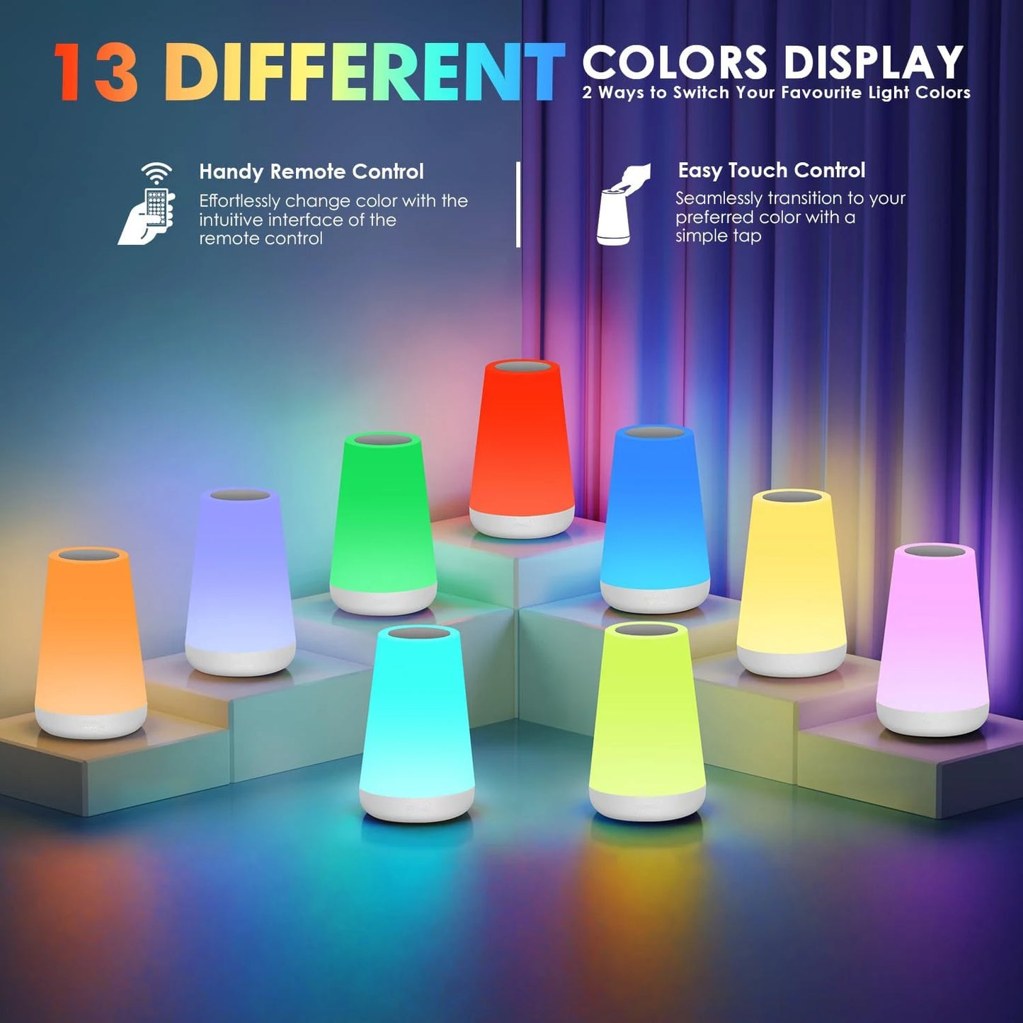 Lampe Ambiance RGB — 13 Couleurs, Télécommande & Tactile