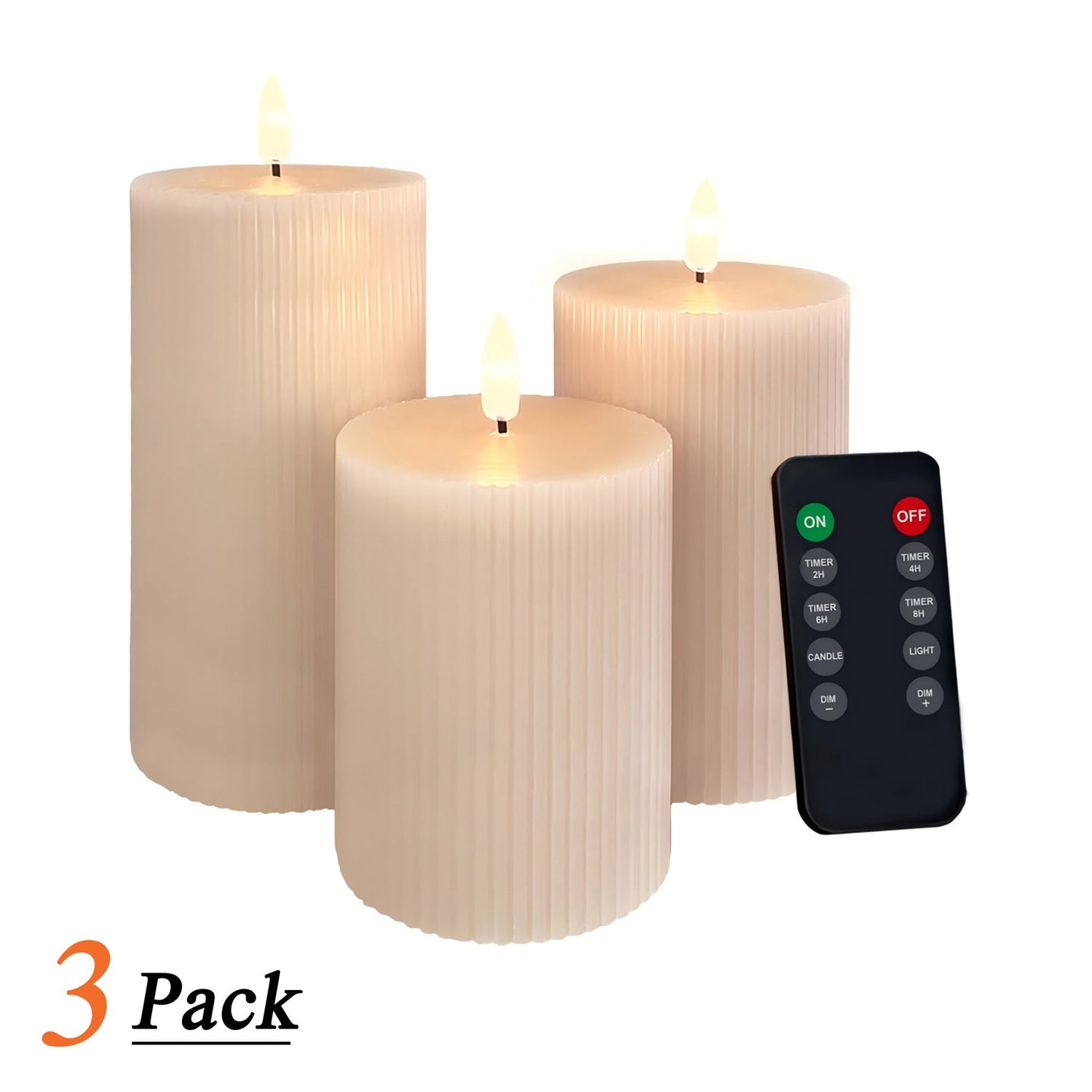 Lot de 3 bougies LED réalistes en cire véritable avec télécommande et minuterie