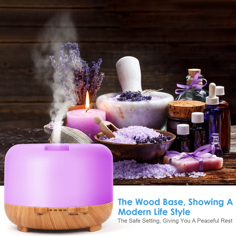 Diffuseur d'huiles essentielles LED en bois naturel avec télécommande