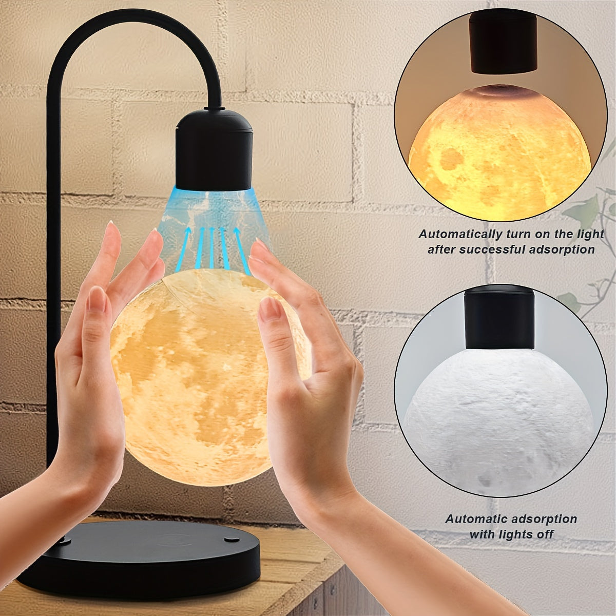 Lampe Lune 3D en Lévitation Magnétique avec base en bois et chargeur sans fil